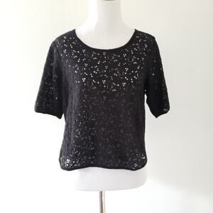 Weston Wear Cropped Top Lace Front Tulip Back Black Casual Small